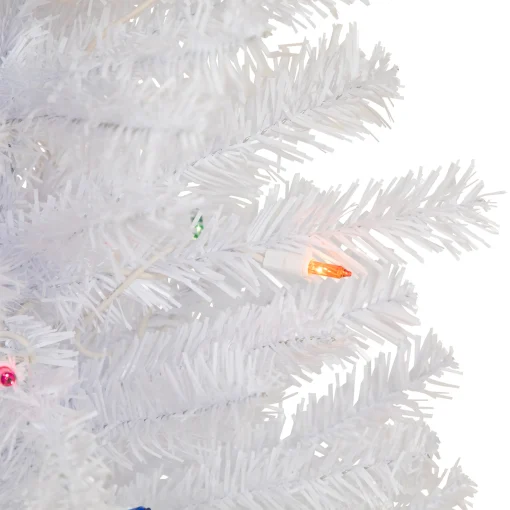 Northlight 3 And 3.5 Feet Tall>3' Pre-Lit Woodbury White Pine Slim Artificial Christmas Tree, Multi Lights