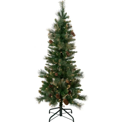 Northlight 4 And 4.5 Feet Tall>4.5' Pre-Lit Yorkshire Pine Pencil Artificial Christmas Tree, Clear Lights