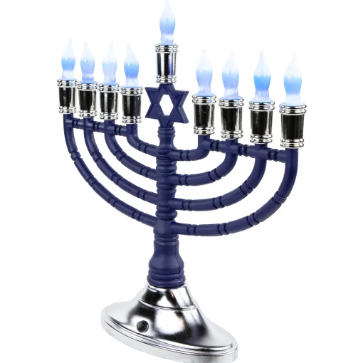Rite Lite 15" Premium Blue And Silver Electric Menorah With Sequential Lighting