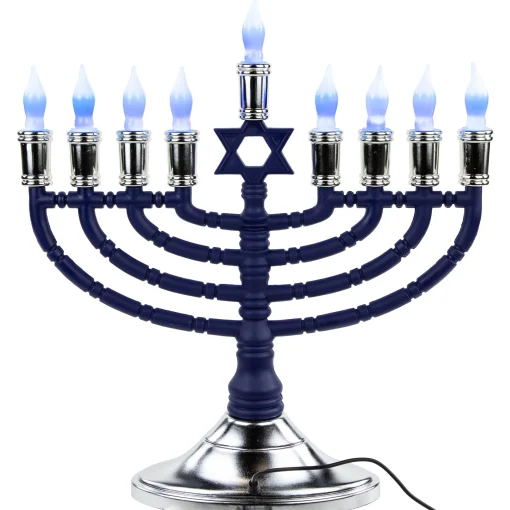 Rite Lite 15" Premium Blue And Silver Electric Menorah With Sequential Lighting
