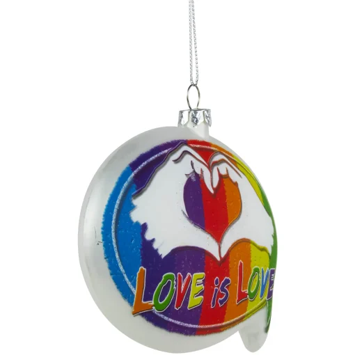 Northlight Gay & Lesbian Pride>4.75" Pride 'Love Is Love' Speech Bubble Glass Christmas Ornament