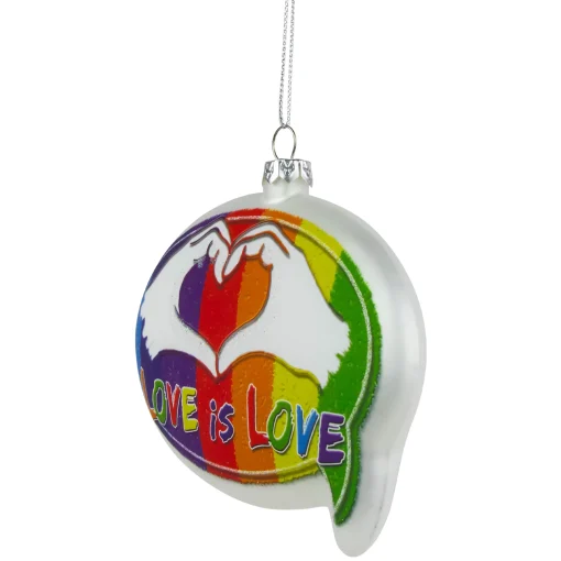Northlight Gay & Lesbian Pride>4.75" Pride 'Love Is Love' Speech Bubble Glass Christmas Ornament