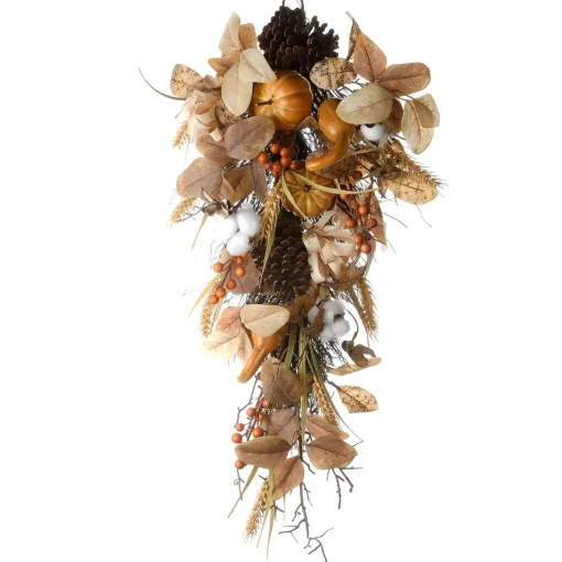Unlit Teardrops*National Tree Company 30" Pumpkins, Pinecones And Berry Artificial Fall Harvest Teardrop Swag, Unlit