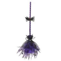 Northlight 29" Purple And Black Striped Animated Witches Halloween Broom Decoration