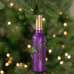 Northlight Food & Beverage>6" Purple And Gold Mercury Style Wine Bottle Glass Christmas Ornament