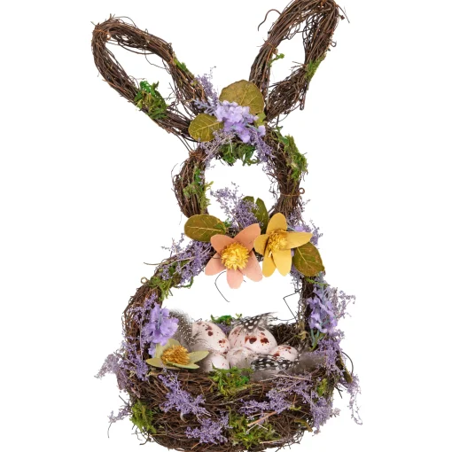 Northlight 14.5" Purple And Green Artificial Floral Bunny Shaped Basket