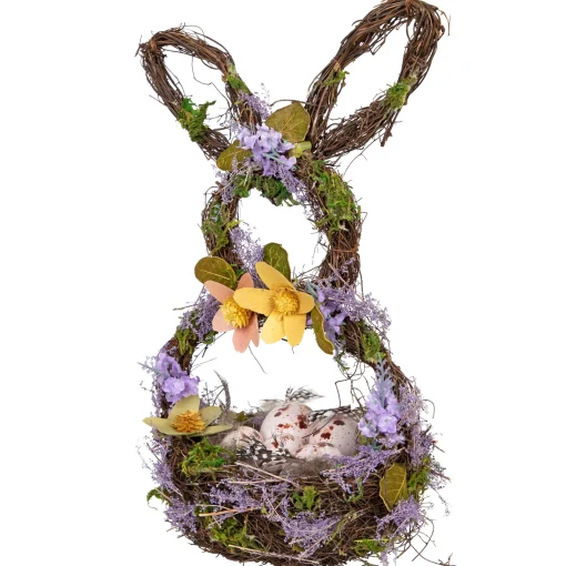Northlight 14.5" Purple And Green Artificial Floral Bunny Shaped Basket