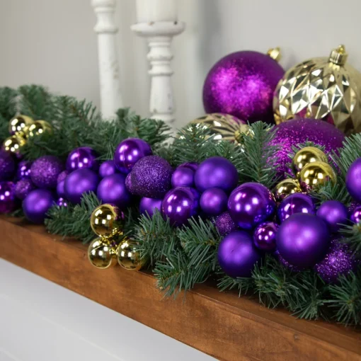 Shatterproof Ball Garland*Northlight 6' Purple 3-Finish Shatterproof Ball Christmas Garland