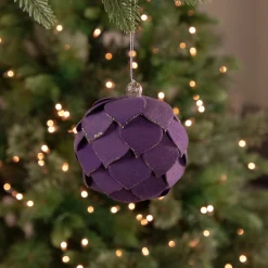 Northlight Balls>7" Purple Flower Glitter Petal Shatterproof Ball Christmas Ornament
