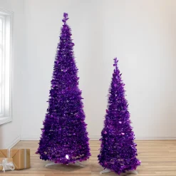 Northlight Pop Up Trees>4' Purple Tinsel Pop-Up Artificial Christmas Tree, Unlit