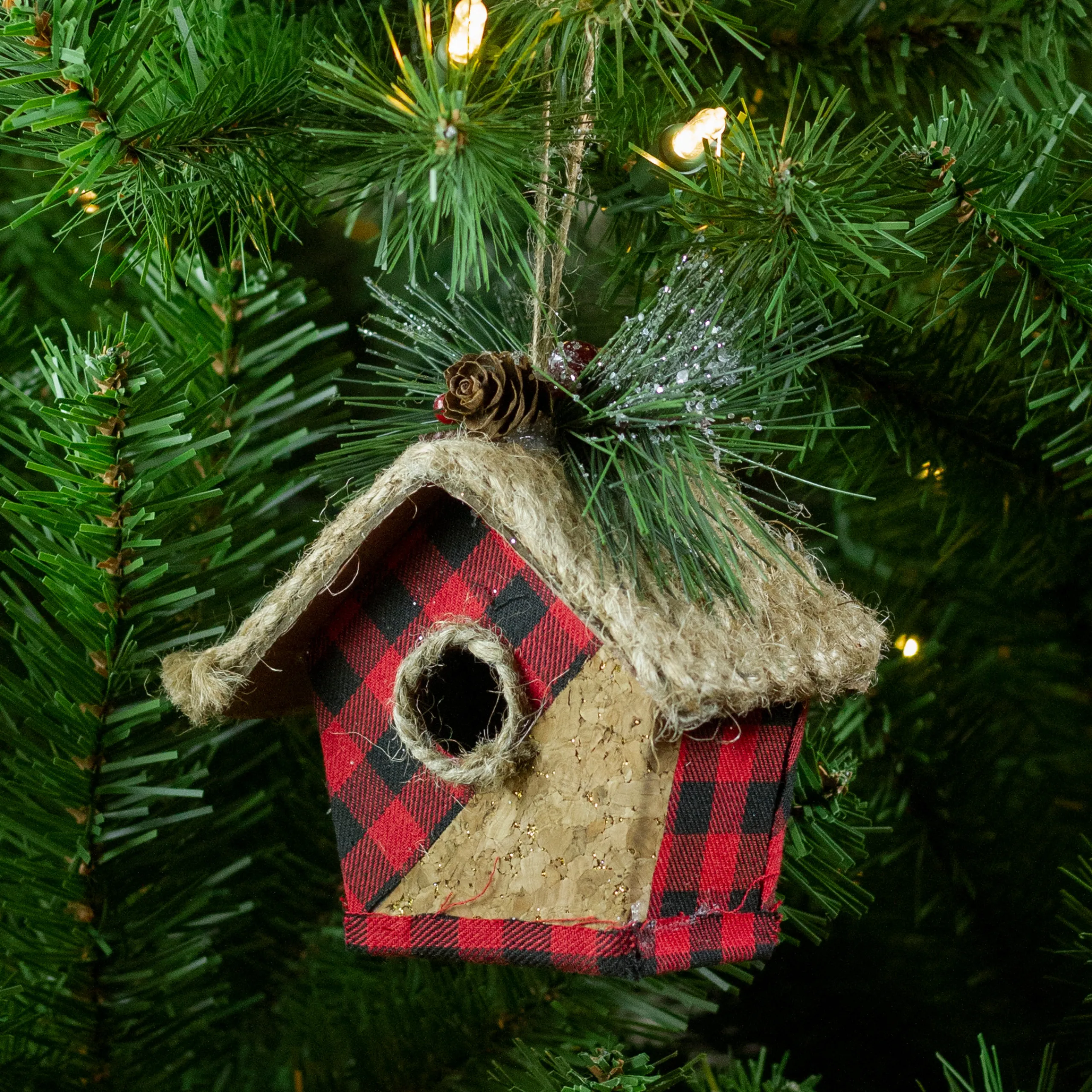 Northlight Woodland>5.75" Red And Black Buffalo Plaid Hanging Bird House Christmas Ornament