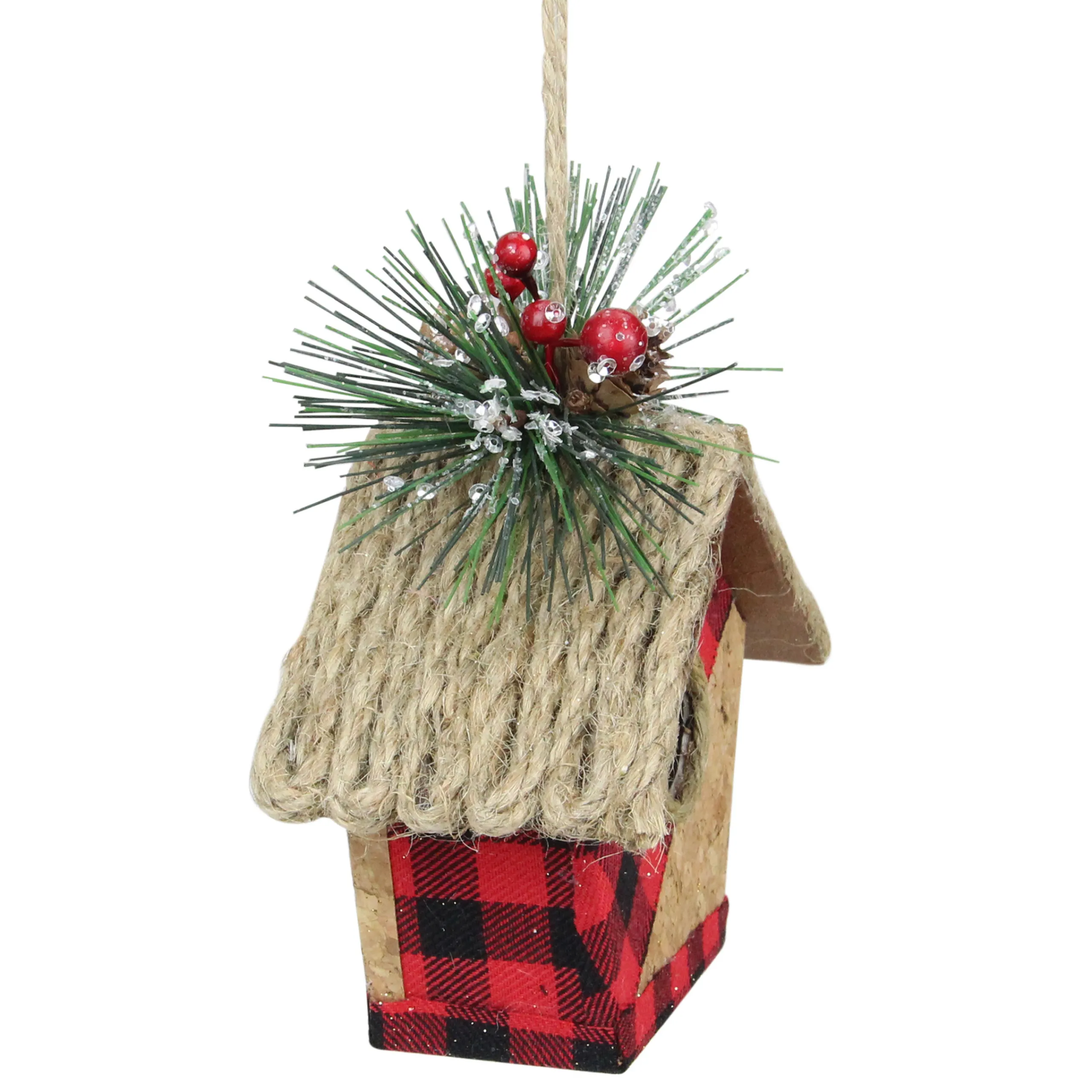 Northlight Woodland>5.75" Red And Black Buffalo Plaid Hanging Bird House Christmas Ornament