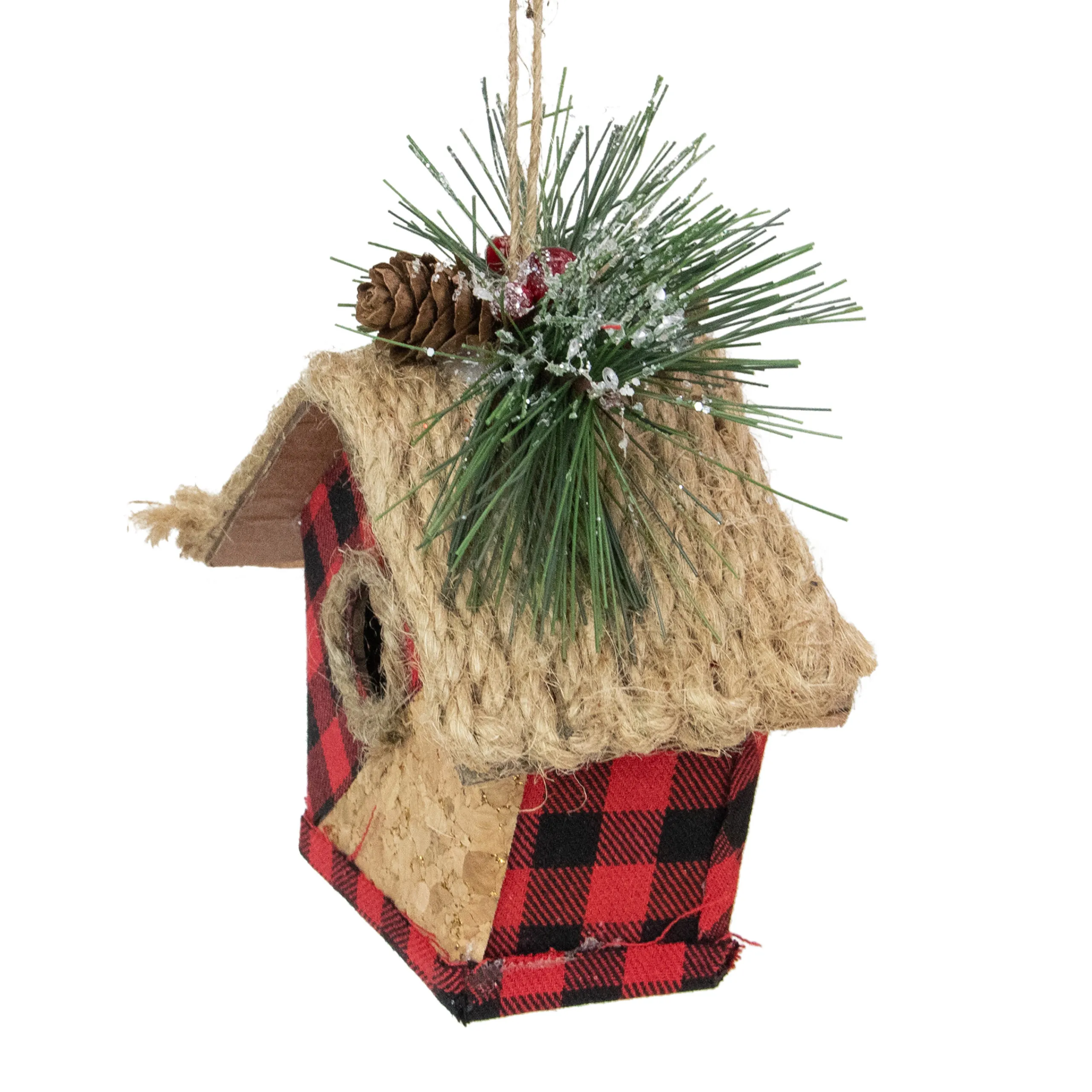 Northlight Woodland>5.75" Red And Black Buffalo Plaid Hanging Bird House Christmas Ornament