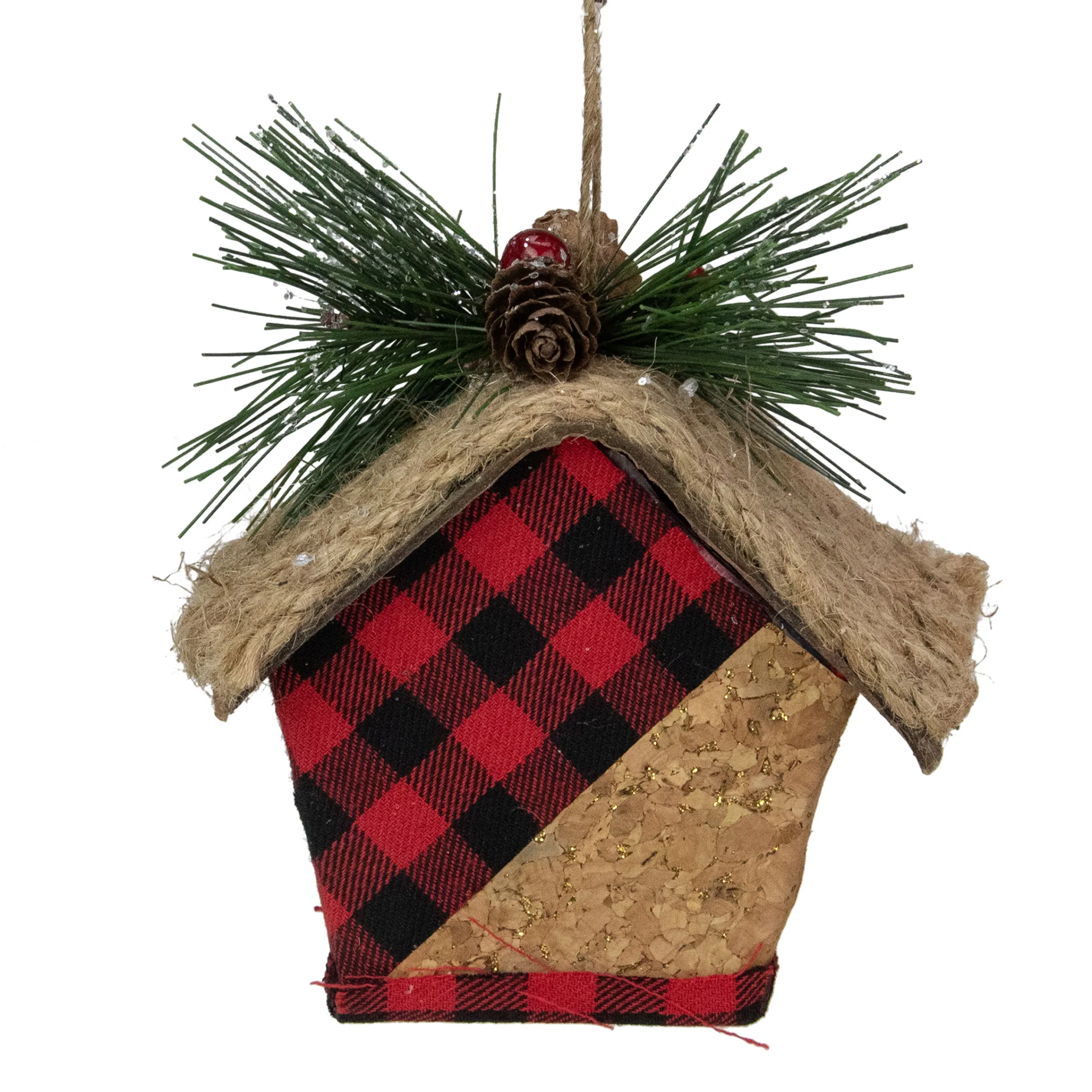 Northlight Woodland>5.75" Red And Black Buffalo Plaid Hanging Bird House Christmas Ornament
