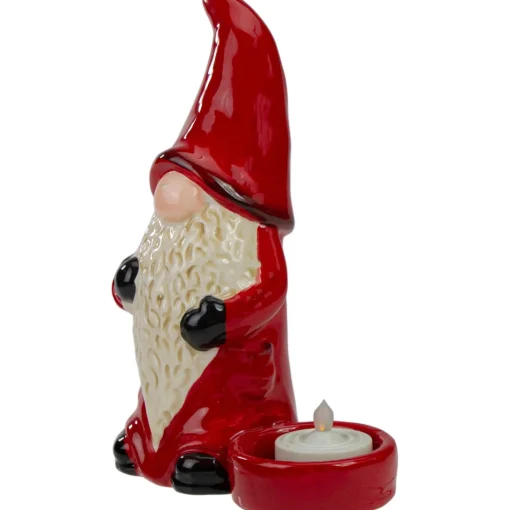 Candles & Holders*Northlight 7" Red And Black Gnome Tea Light Christmas Candle Holder