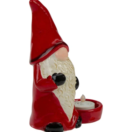 Candles & Holders*Northlight 7" Red And Black Gnome Tea Light Christmas Candle Holder