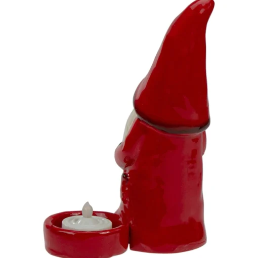 Candles & Holders*Northlight 7" Red And Black Gnome Tea Light Christmas Candle Holder