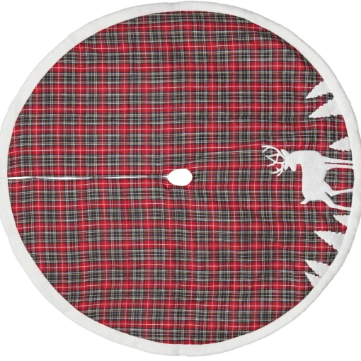 48 Inch And Smaller*Dyno 48" Red And Black Plaid Reindeer Christmas Tree Skirt