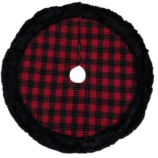 48 Inch And Smaller*Northlight 48" Red And Black Plaid With Polka Dots Christmas Tree Skirt