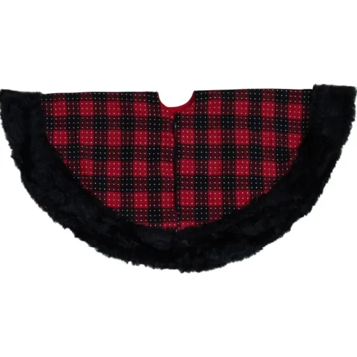 48 Inch And Smaller*Northlight 48" Red And Black Plaid With Polka Dots Christmas Tree Skirt