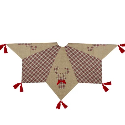 48 Inch And Smaller*Northlight 48" Red And Brown Burlap And Plaid Reindeer Christmas Tree Skirt With Tassels