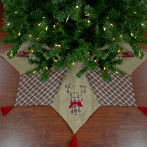 48 Inch And Smaller*Northlight 48" Red And Brown Burlap And Plaid Reindeer Christmas Tree Skirt With Tassels