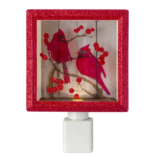Roman 6" Red And Brown Glitter Cardinal Christmas Night Light