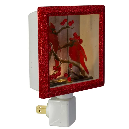 Roman 6" Red And Brown Glitter Cardinal Christmas Night Light