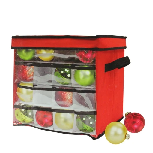 Dyno Ornament Storage>12" Red And Clear Square Christmas Ornament Storage Bag