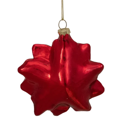 Northlight Garden & Floral>4.5" Red And Gold Glittery Poinsettia Glass Christmas Ornament