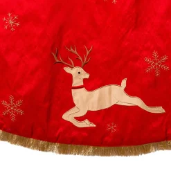 50 Inch And Larger*KSA 54" Red And Gold Patchwork Reindeer Running Christmas Tree Skirt