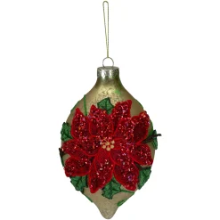 Northlight Finials>6.5" Red And Gold Poinsettia Finial Christmas Ornament