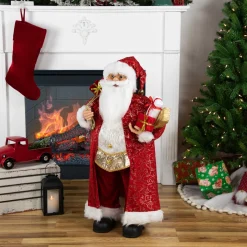 Santa Figures*Northlight 32" Red And Gold Santa Claus With Gifts Christmas Figure