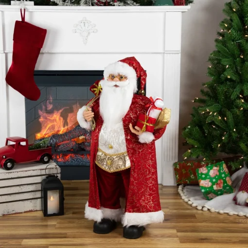 Santa Figures*Northlight 32" Red And Gold Santa Claus With Gifts Christmas Figure