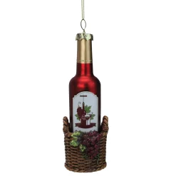 Northlight Food & Beverage>6.25" Red And Gold Wine Bottle In Basket Christmas Ornament