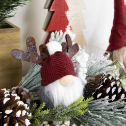 Northlight Fantasy & Sci Fi>5.25" Red And Gray Gnome With Antlers Christmas Ornament