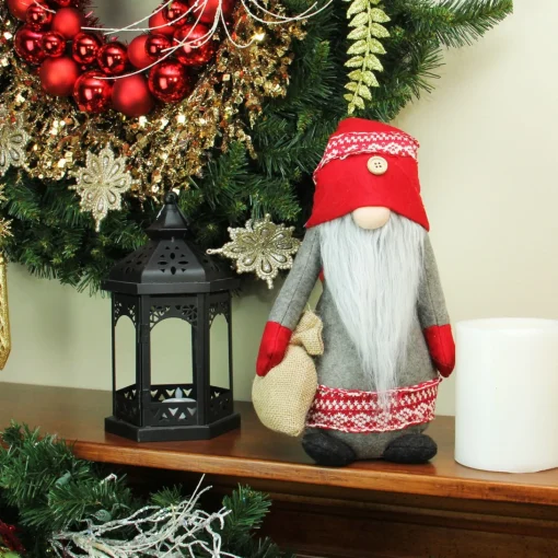 Table Top Pieces*Northlight 25" Red And Gray Nordic Gnome With Burlap Sack Christmas Figure