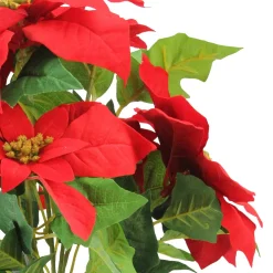 Floral*Northlight 15.5" Red And Green Artificial Poinsettia Christmas Flower Arrangement In Silver Pot