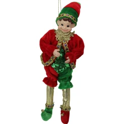 Northlight Fantasy & Sci Fi>12" Red And Green Bendable Elf In A Suit Hanging Christmas Ornament