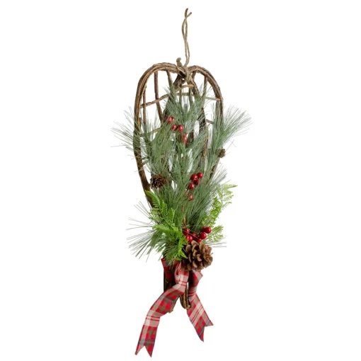 Wall & Door Decorations*Northlight 20" Red And Green Cedar And Berries Twig Snowshoes Christmas Wall Decor