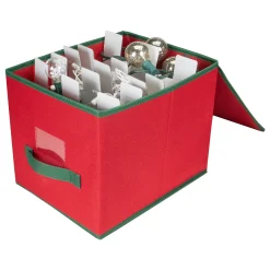 Northlight Ornament Storage>13" Red And Green Christmas Ornament Storage Box With Removable Dividers