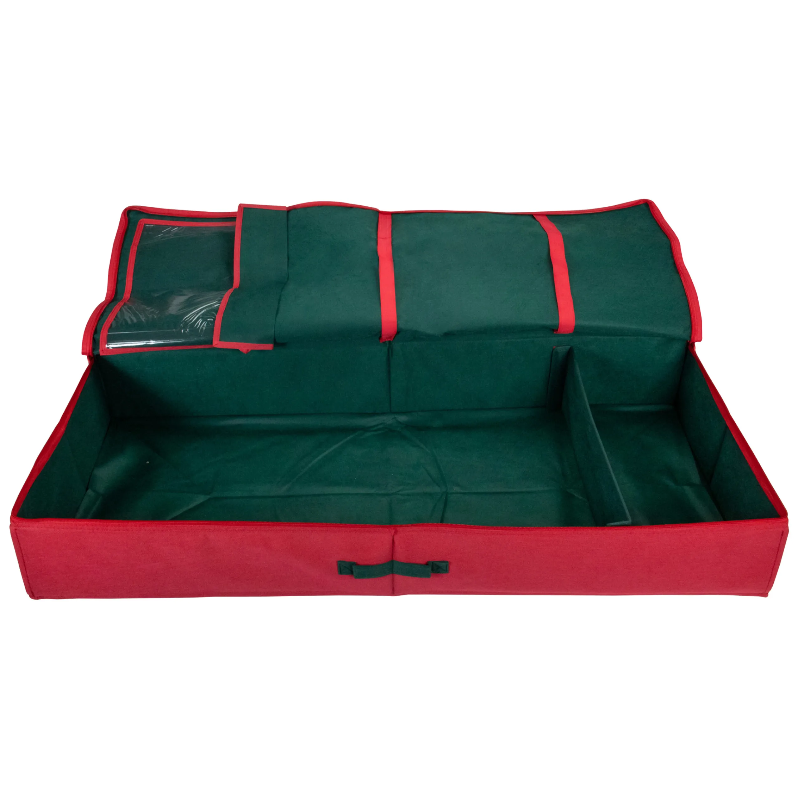 Northlight Ornament Storage>24" Red And Green Christmas Decoration Storage Bag With Clear Transparent Lid