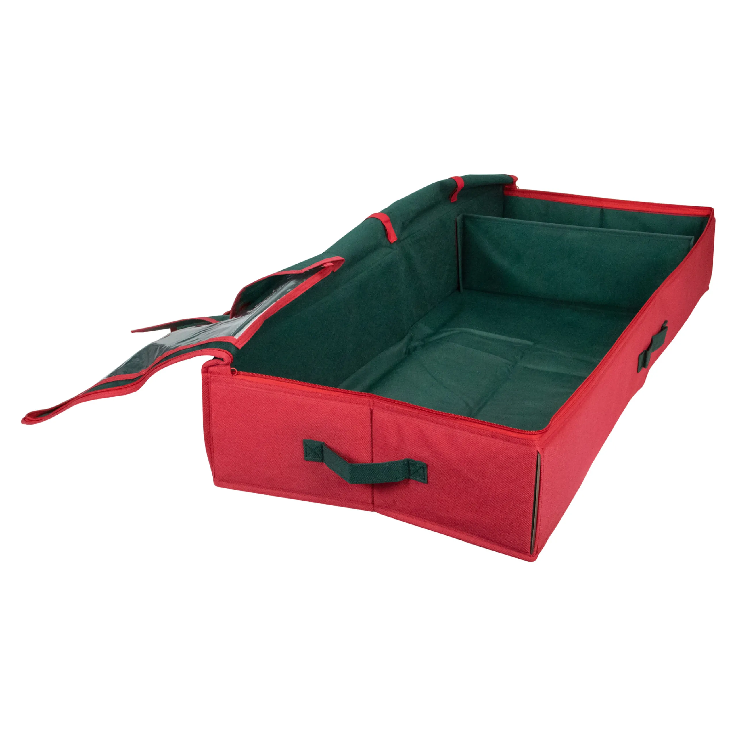 Northlight Ornament Storage>24" Red And Green Christmas Decoration Storage Bag With Clear Transparent Lid