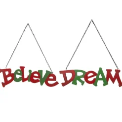 Wall & Door Decorations*Northlight 9.5" Red And Green Hanging "Believe' And "Dream" Christmas Wall Decoration 9.5"