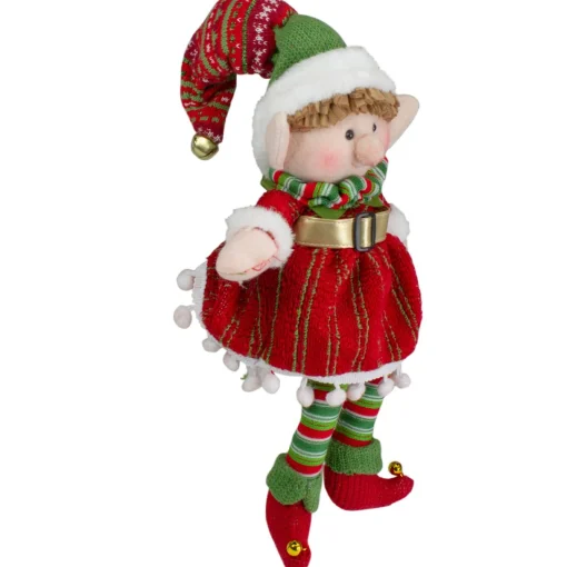 Plush Figures*Northlight 14" Red And Green Plush Jingle Bell Girl Elf Christmas Figure