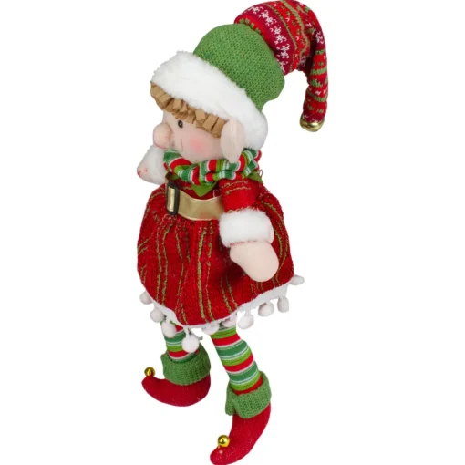 Plush Figures*Northlight 14" Red And Green Plush Jingle Bell Girl Elf Christmas Figure