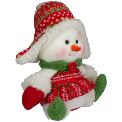 Plush Figures*Northlight 8" Red And Green Sitting Snowman Girl Christmas Figure