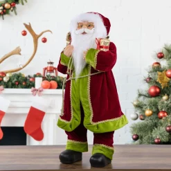 Santa Figures*Northlight 24" Red And Green Standing Santa With Presents Christmas Figure