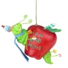 Kurt Adler Humor>4" Red And Green Worm Apple "Low Carb Delites" Christmas Ornament
