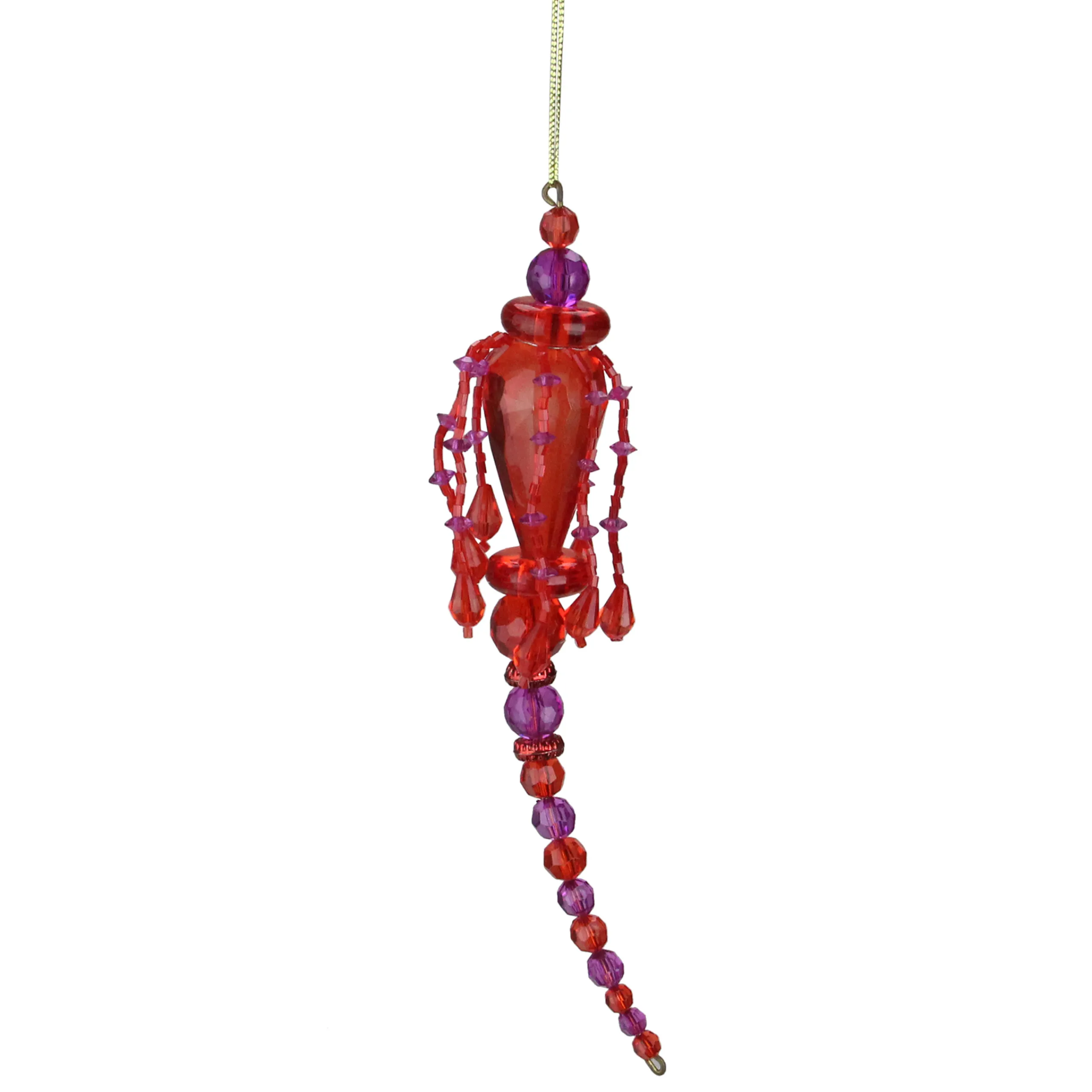 Paul Minor Finials>7.5" Red And Purple Beaded Fringe Finial Christmas Ornament